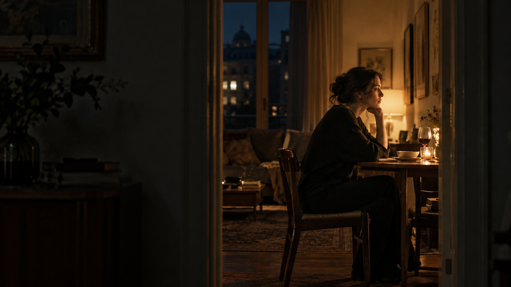 A warmly lit cinematic interior frame